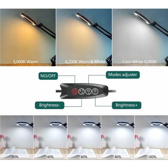 Magnifying Glass w/ Light, 10X Magnifying Lamp, 2in1 LED Lighted Desk Magnifier - Picture 3 of 8